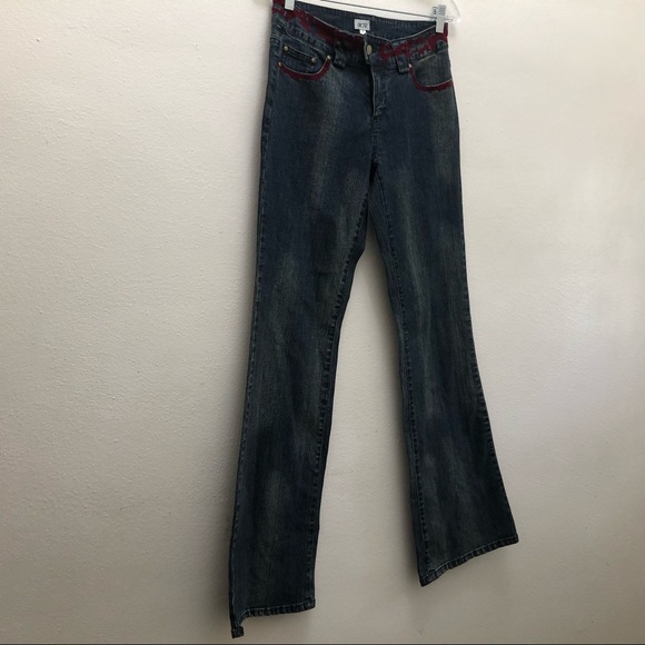 Cache Women's Dark Wash Novelty Denim Size 6 with Design on Waist and Pockets - Picture 13 of 16